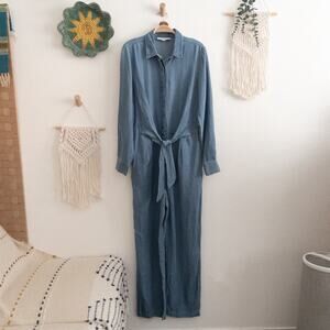 Loft Lyocell Linen Blend Blue Chambray Jumpsuit Size 8